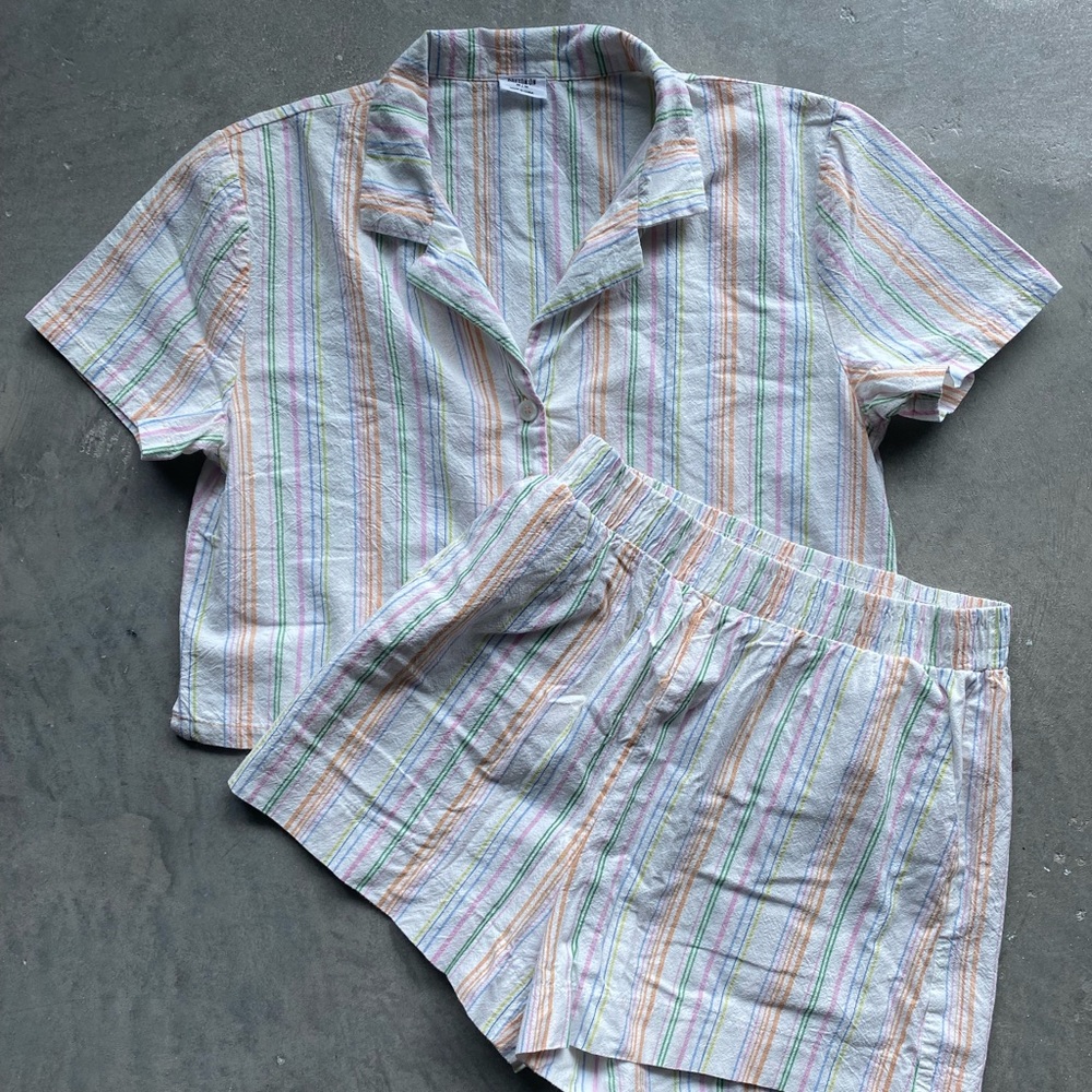 Cotton On Striped Matching Set – Button Top + Shorts, M